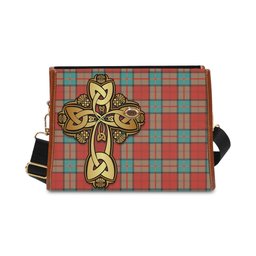 ScotsTee Shop Scottish Dunbar Ancient Clan Tartan Canvas Bag Golden Thistle and Celtic Cross Personalize Your Name Bag