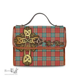 ScotsTee Shop Scottish Dunbar Ancient Clan Tartan Canvas Bag Golden Thistle and Celtic Cross Personalize Your Name Bag
