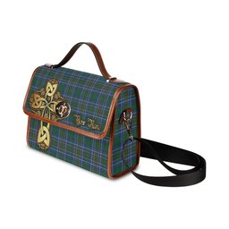 ScotsTee Shop Scottish Cockburn Ancient Clan Tartan Canvas Bag Golden Thistle and Celtic Cross Personalize Your Name Bag