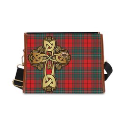ScotsTee Shop Scottish Cheyne Clan Tartan Canvas Bag Golden Thistle and Celtic Cross Personalize Your Name Bag
