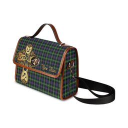 ScotsTee Shop Scottish Farquharson Modern Clan Tartan Canvas Bag Golden Thistle and Celtic Cross Personalize Your Name Bag