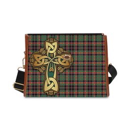 ScotsTee Shop Scottish Cumming Hunting Ancient Clan Tartan Canvas Bag Golden Thistle and Celtic Cross Personalize Your Name Bag