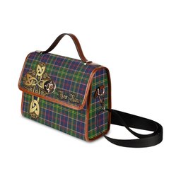 ScotsTee Shop Scottish Dalrymple Clan Tartan Canvas Bag Golden Thistle and Celtic Cross Personalize Your Name Bag