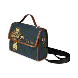 ScotsTee Shop Scottish Colquhoun Clan Tartan Canvas Bag Golden Thistle and Celtic Cross Personalize Your Name Bag