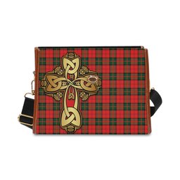 ScotsTee Shop Scottish Dunbar Modern Clan Tartan Canvas Bag Golden Thistle and Celtic Cross Personalize Your Name Bag