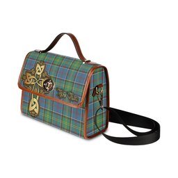 ScotsTee Shop Scottish Colville Clan Tartan Canvas Bag Golden Thistle and Celtic Cross Personalize Your Name Bag