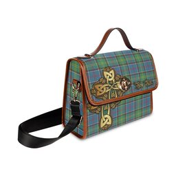 ScotsTee Shop Scottish Colville Clan Tartan Canvas Bag Golden Thistle and Celtic Cross Personalize Your Name Bag