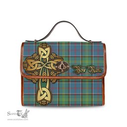 ScotsTee Shop Scottish Colville Clan Tartan Canvas Bag Golden Thistle and Celtic Cross Personalize Your Name Bag