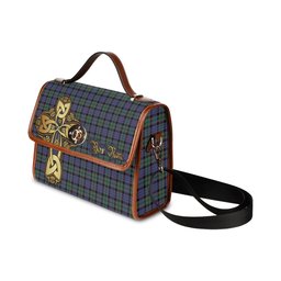 ScotsTee Shop Scottish Fletcher Modern Clan Tartan Canvas Bag Golden Thistle and Celtic Cross Personalize Your Name Bag