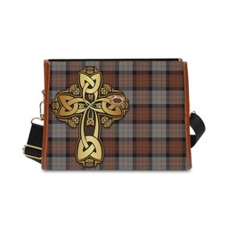 ScotsTee Shop Scottish Cameron of Erracht Weathered Clan Tartan Canvas Bag Golden Thistle and Celtic Cross Personalize Your Name Bag