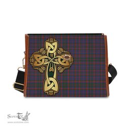 ScotsTee Shop Scottish Cumming Clan Tartan Canvas Bag Golden Thistle and Celtic Cross Personalize Your Name Bag