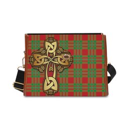 ScotsTee Shop Scottish Callander Modern Clan Tartan Canvas Bag Golden Thistle and Celtic Cross Personalize Your Name Bag