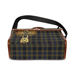 ScotsTee Shop Scottish Clelland Modern Clan Tartan Canvas Bag Golden Thistle and Celtic Cross Personalize Your Name Bag