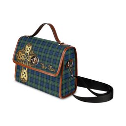 ScotsTee Shop Scottish Forbes Ancient Clan Tartan Canvas Bag Golden Thistle and Celtic Cross Personalize Your Name Bag