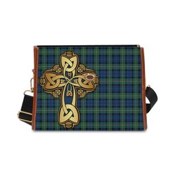 ScotsTee Shop Scottish Forbes Ancient Clan Tartan Canvas Bag Golden Thistle and Celtic Cross Personalize Your Name Bag
