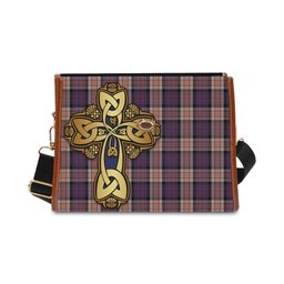 ScotsTee Shop Scottish Carnegie Clan Tartan Canvas Bag Golden Thistle and Celtic Cross Personalize Your Name Bag