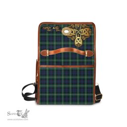 ScotsTee Shop Scottish Forbes Modern Clan Tartan Canvas Bag Golden Thistle and Celtic Cross Personalize Your Name Bag