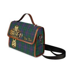 ScotsTee Shop Scottish Carmichael Clan Tartan Canvas Bag Golden Thistle and Celtic Cross Personalize Your Name Bag