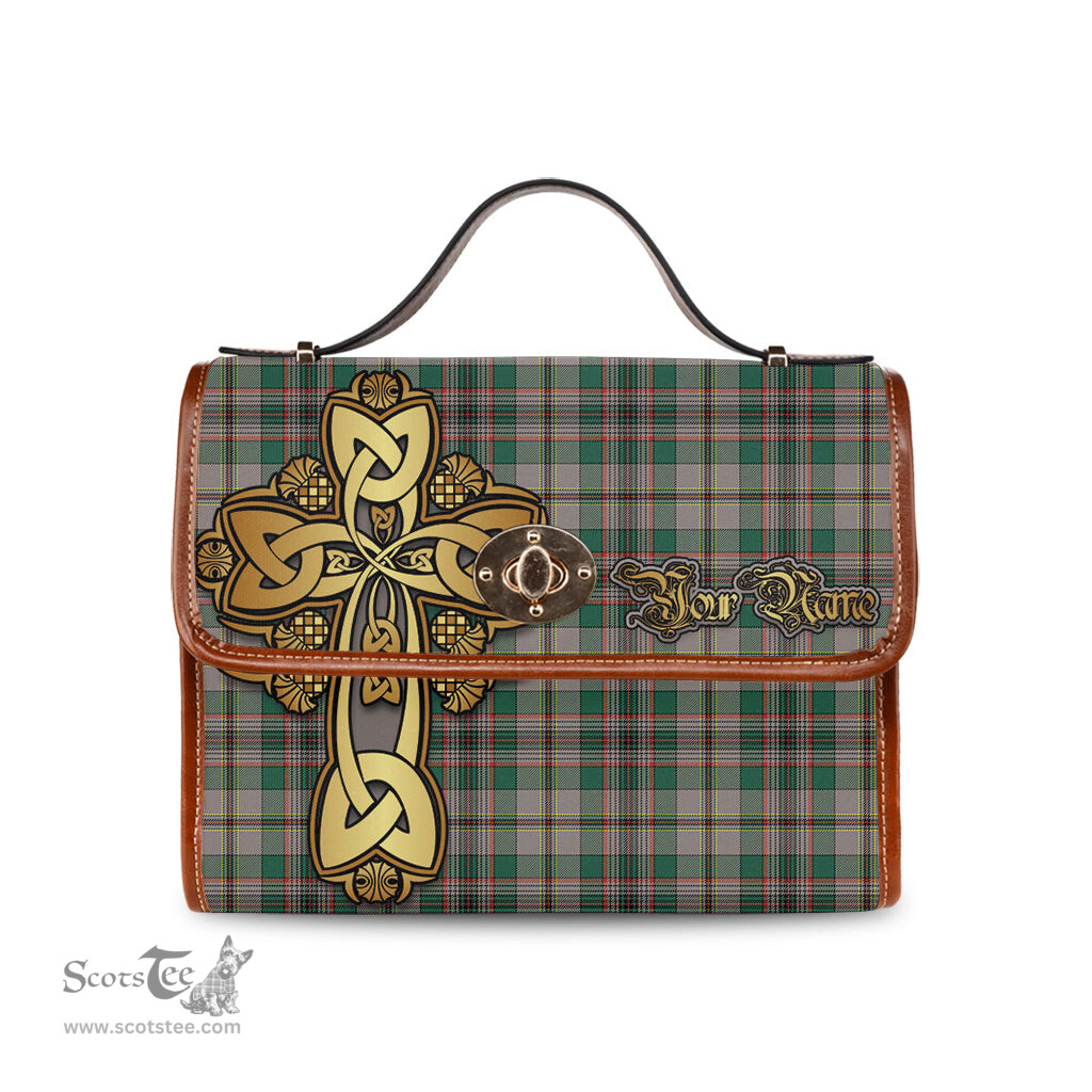 ScotsTee Shop Scottish Craig Ancient Clan Tartan Canvas Bag Golden Thistle and Celtic Cross Personalize Your Name Bag