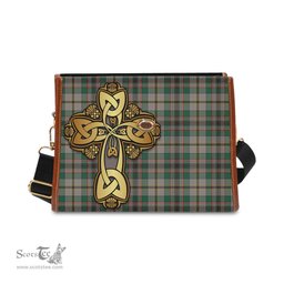 ScotsTee Shop Scottish Craig Ancient Clan Tartan Canvas Bag Golden Thistle and Celtic Cross Personalize Your Name Bag