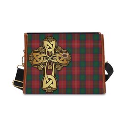 ScotsTee Shop Scottish Chisholm Clan Tartan Canvas Bag Golden Thistle and Celtic Cross Personalize Your Name Bag