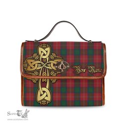 ScotsTee Shop Scottish Chisholm Clan Tartan Canvas Bag Golden Thistle and Celtic Cross Personalize Your Name Bag
