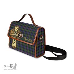 ScotsTee Shop Scottish Fleming Clan Tartan Canvas Bag Golden Thistle and Celtic Cross Personalize Your Name Bag