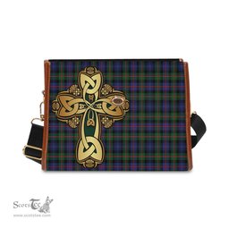 ScotsTee Shop Scottish Fleming Clan Tartan Canvas Bag Golden Thistle and Celtic Cross Personalize Your Name Bag