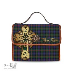ScotsTee Shop Scottish Fleming Clan Tartan Canvas Bag Golden Thistle and Celtic Cross Personalize Your Name Bag