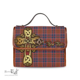 ScotsTee Shop Scottish Cameron of Lochiel Ancient Clan Tartan Canvas Bag Golden Thistle and Celtic Cross Personalize Your Name Bag