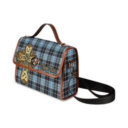 ScotsTee Shop Scottish Clark Ancient Clan Tartan Canvas Bag Golden Thistle and Celtic Cross Personalize Your Name Bag