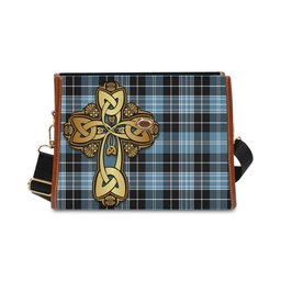 ScotsTee Shop Scottish Clark Ancient Clan Tartan Canvas Bag Golden Thistle and Celtic Cross Personalize Your Name Bag