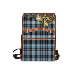 ScotsTee Shop Scottish Clark Ancient Clan Tartan Canvas Bag Golden Thistle and Celtic Cross Personalize Your Name Bag