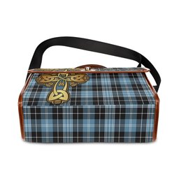 ScotsTee Shop Scottish Clark Ancient Clan Tartan Canvas Bag Golden Thistle and Celtic Cross Personalize Your Name Bag