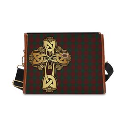 ScotsTee Shop Scottish Donachie of Brockloch Clan Tartan Canvas Bag Golden Thistle and Celtic Cross Personalize Your Name Bag