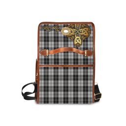 ScotsTee Shop Scottish Erskine Black and White Clan Tartan Canvas Bag Golden Thistle and Celtic Cross Personalize Your Name Bag