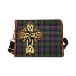 ScotsTee Shop Scottish Cameron of Erracht Modern Clan Tartan Canvas Bag Golden Thistle and Celtic Cross Personalize Your Name Bag