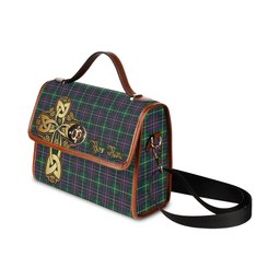 ScotsTee Shop Scottish Inglis Modern Clan Tartan Canvas Bag Golden Thistle and Celtic Cross Personalize Your Name Bag