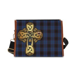ScotsTee Shop Scottish Home (Hume) Clan Tartan Canvas Bag Golden Thistle and Celtic Cross Personalize Your Name Bag