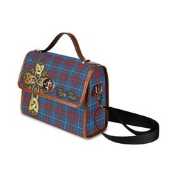 ScotsTee Shop Scottish Frame Clan Tartan Canvas Bag Golden Thistle and Celtic Cross Personalize Your Name Bag