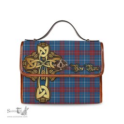 ScotsTee Shop Scottish Frame Clan Tartan Canvas Bag Golden Thistle and Celtic Cross Personalize Your Name Bag