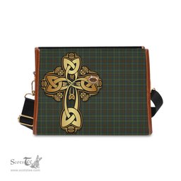 ScotsTee Shop Scottish Kerry Clan Tartan Canvas Bag Golden Thistle and Celtic Cross Personalize Your Name Bag