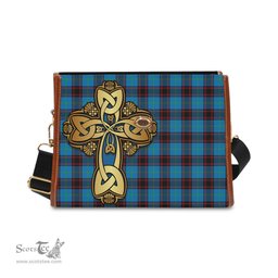 ScotsTee Shop Scottish Home Ancient Clan Tartan Canvas Bag Golden Thistle and Celtic Cross Personalize Your Name Bag