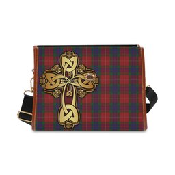 ScotsTee Shop Scottish Fraser Clan Tartan Canvas Bag Golden Thistle and Celtic Cross Personalize Your Name Bag