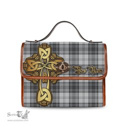 ScotsTee Shop Scottish Glendinning Clan Tartan Canvas Bag Golden Thistle and Celtic Cross Personalize Your Name Bag