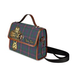 ScotsTee Shop Scottish Hyndman Clan Tartan Canvas Bag Golden Thistle and Celtic Cross Personalize Your Name Bag