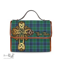ScotsTee Shop Scottish Keith Ancient Clan Tartan Canvas Bag Golden Thistle and Celtic Cross Personalize Your Name Bag