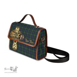 ScotsTee Shop Scottish Gunn Clan Tartan Canvas Bag Golden Thistle and Celtic Cross Personalize Your Name Bag
