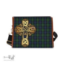 ScotsTee Shop Scottish Gunn Clan Tartan Canvas Bag Golden Thistle and Celtic Cross Personalize Your Name Bag