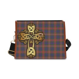 ScotsTee Shop Scottish Fraser Hunting Modern Clan Tartan Canvas Bag Golden Thistle and Celtic Cross Personalize Your Name Bag